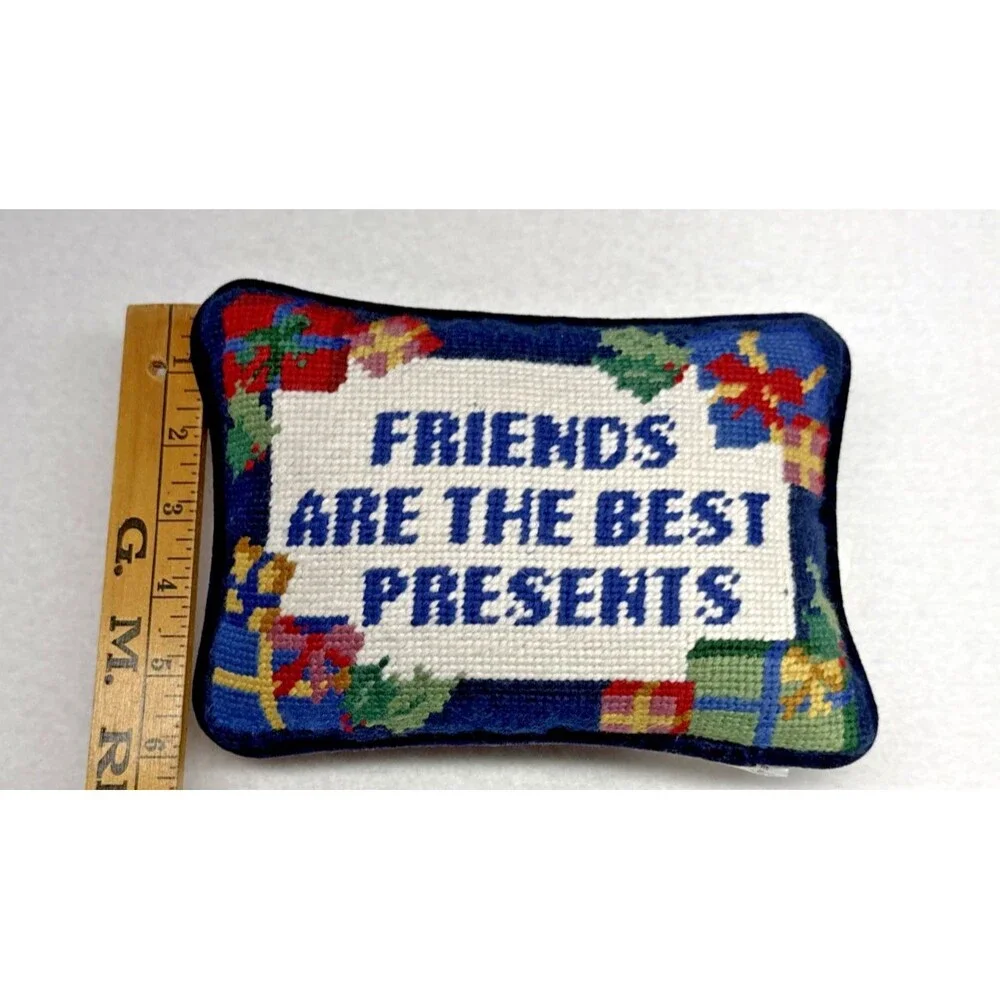 Needlepoint Pillow Friends Are The Best Presents Christmas Holiday Decor Vintage
